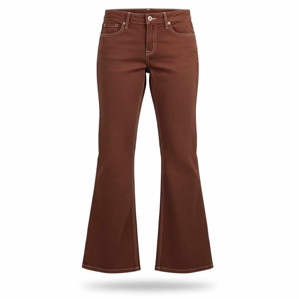 Aeropostale 6 Brown‎ Flare Jeans Mid Low Rise Y2K Contrast Bold Stitch 30 X 31.5
